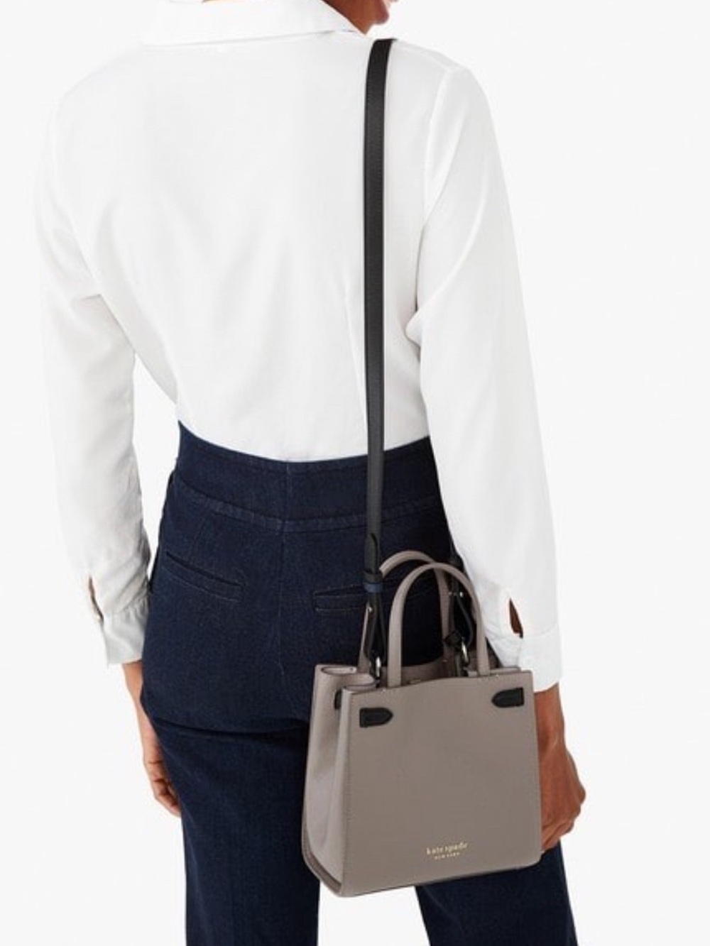kate spade Pebbled Mini Tote in Taupe with Black Trim